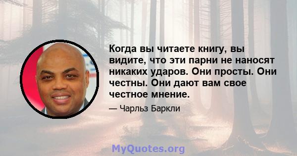 Когда вы читаете книгу, вы видите, что эти парни не наносят никаких ударов. Они просты. Они честны. Они дают вам свое честное мнение.