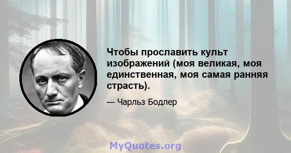 Чтобы прославить культ изображений (моя великая, моя единственная, моя самая ранняя страсть).