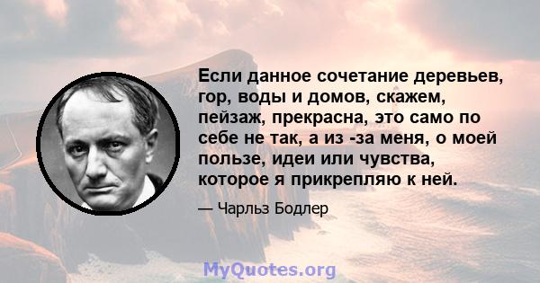 Если данное сочетание деревьев, гор, воды и домов, скажем, пейзаж, прекрасна, это само по себе не так, а из -за меня, о моей пользе, идеи или чувства, которое я прикрепляю к ней.