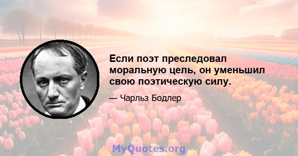 Если поэт преследовал моральную цель, он уменьшил свою поэтическую силу.