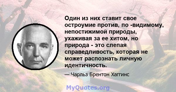 Один из них ставит свое остроумие против, по -видимому, непостижимой природы, ухаживая за ее хитом, но природа - это слепая справедливость, которая не может распознать личную идентичность.