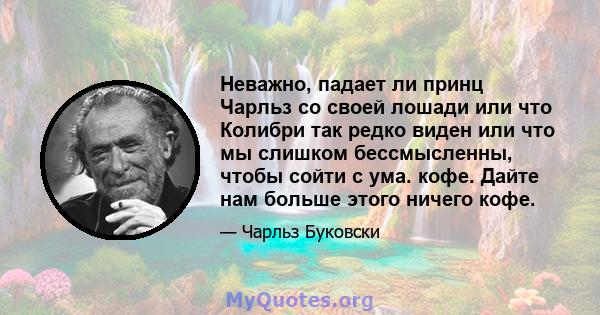 Неважно, падает ли принц Чарльз со своей лошади или что Колибри так редко виден или что мы слишком бессмысленны, чтобы сойти с ума. кофе. Дайте нам больше этого ничего кофе.