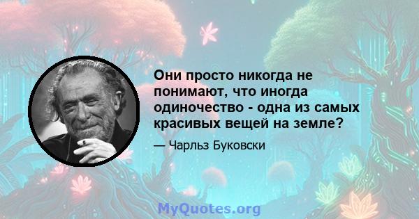 Они просто никогда не понимают, что иногда одиночество - одна из самых красивых вещей на земле?