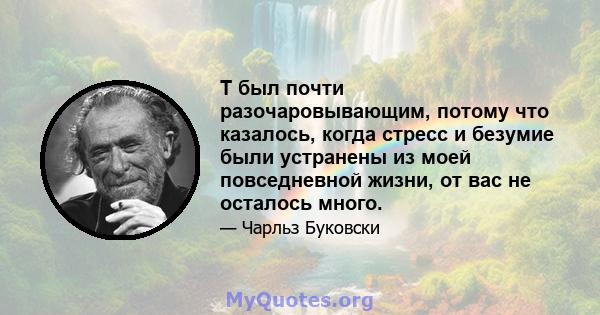 T был почти разочаровывающим, потому что казалось, когда стресс и безумие были устранены из моей повседневной жизни, от вас не осталось много.