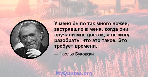 У меня было так много ножей, застрявших в меня, когда они вручали мне цветок, я не могу разобрать, что это такое. Это требует времени.