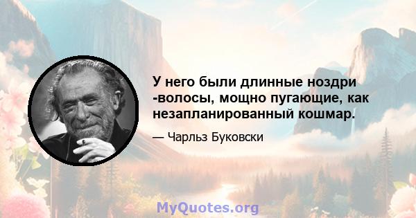 У него были длинные ноздри -волосы, мощно пугающие, как незапланированный кошмар.