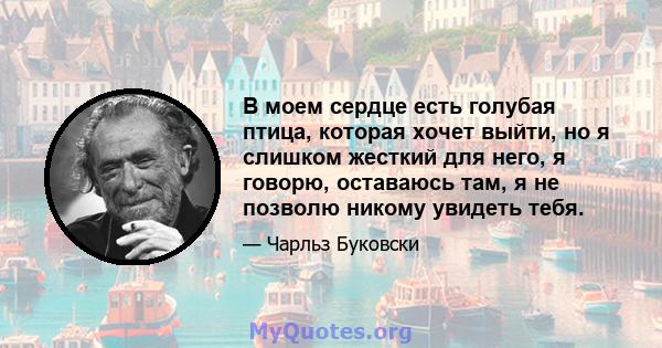 В моем сердце есть голубая птица, которая хочет выйти, но я слишком жесткий для него, я говорю, оставаюсь там, я не позволю никому увидеть тебя.