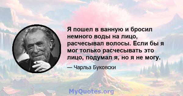 Я пошел в ванную и бросил немного воды на лицо, расчесывал волосы. Если бы я мог только расчесывать это лицо, подумал я, но я не могу.