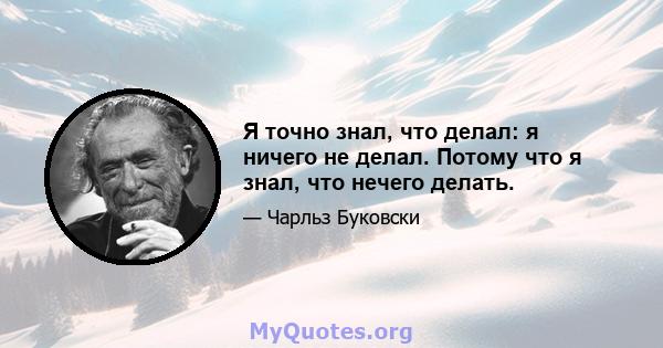 Я точно знал, что делал: я ничего не делал. Потому что я знал, что нечего делать.