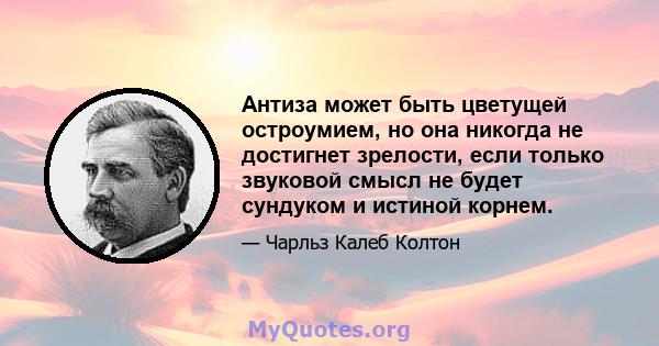 Антиза может быть цветущей остроумием, но она никогда не достигнет зрелости, если только звуковой смысл не будет сундуком и истиной корнем.