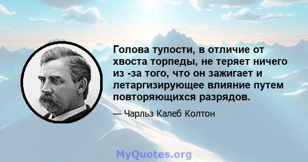 Голова тупости, в отличие от хвоста торпеды, не теряет ничего из -за того, что он зажигает и летаргизирующее влияние путем повторяющихся разрядов.