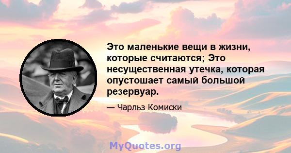 Это маленькие вещи в жизни, которые считаются; Это несущественная утечка, которая опустошает самый большой резервуар.