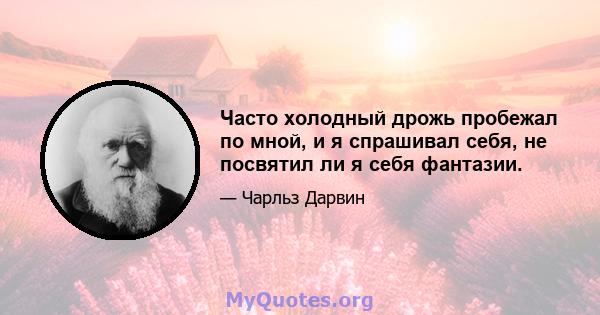 Часто холодный дрожь пробежал по мной, и я спрашивал себя, не посвятил ли я себя фантазии.