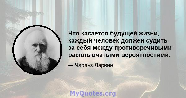 Что касается будущей жизни, каждый человек должен судить за себя между противоречивыми расплывчатыми вероятностями.