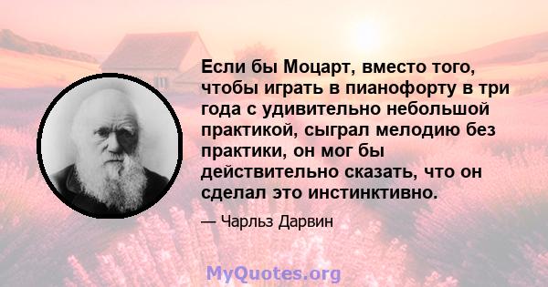 Если бы Моцарт, вместо того, чтобы играть в пианофорту в три года с удивительно небольшой практикой, сыграл мелодию без практики, он мог бы действительно сказать, что он сделал это инстинктивно.