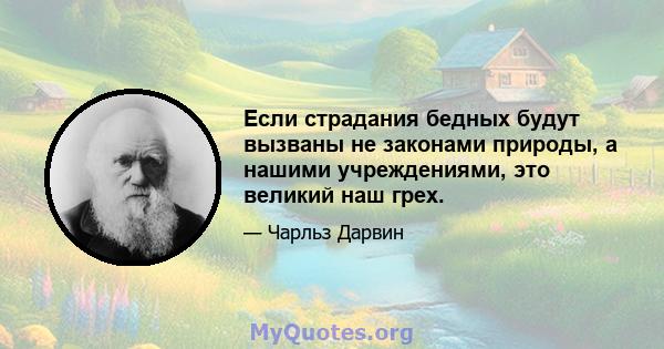 Если страдания бедных будут вызваны не законами природы, а нашими учреждениями, это великий наш грех.