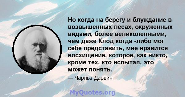 Но когда на берегу и блуждание в возвышенных лесах, окруженных видами, более великолепными, чем даже Клод когда -либо мог себе представить, мне нравится восхищение, которое, как никто, кроме тех, кто испытал, это может