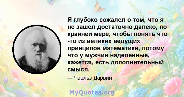 Я глубоко сожалел о том, что я не зашел достаточно далеко, по крайней мере, чтобы понять что -то из великих ведущих принципов математики, потому что у мужчин наделенные, кажется, есть дополнительный смысл.