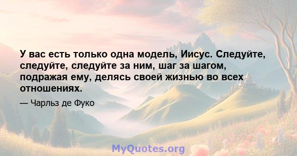 У вас есть только одна модель, Иисус. Следуйте, следуйте, следуйте за ним, шаг за шагом, подражая ему, делясь своей жизнью во всех отношениях.