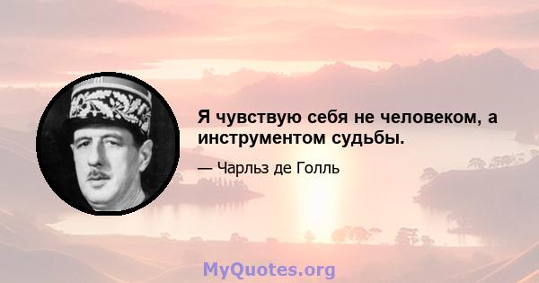 Я чувствую себя не человеком, а инструментом судьбы.