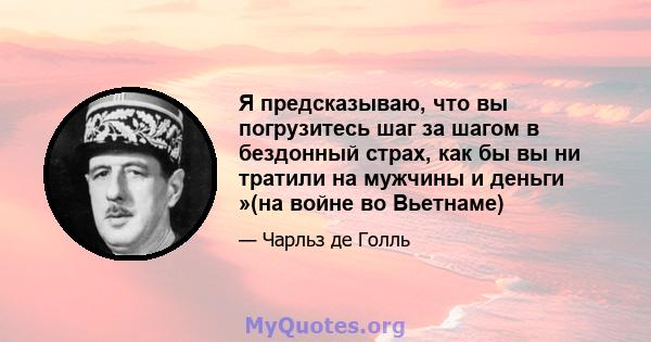 Я предсказываю, что вы погрузитесь шаг за шагом в бездонный страх, как бы вы ни тратили на мужчины и деньги »(на войне во Вьетнаме)