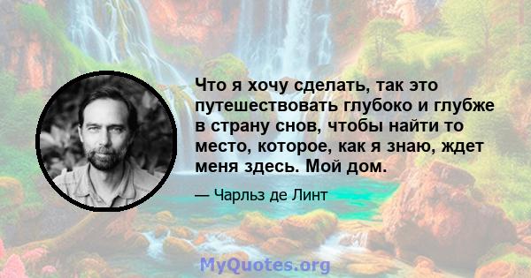 Что я хочу сделать, так это путешествовать глубоко и глубже в страну снов, чтобы найти то место, которое, как я знаю, ждет меня здесь. Мой дом.