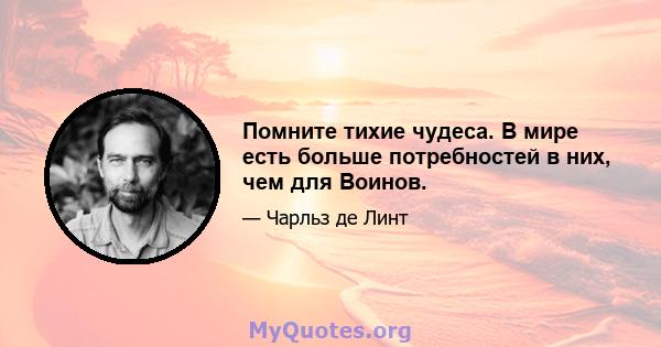 Помните тихие чудеса. В мире есть больше потребностей в них, чем для Воинов.