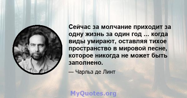 Сейчас за молчание приходит за одну жизнь за один год ... когда виды умирают, оставляя тихое пространство в мировой песне, которое никогда не может быть заполнено.