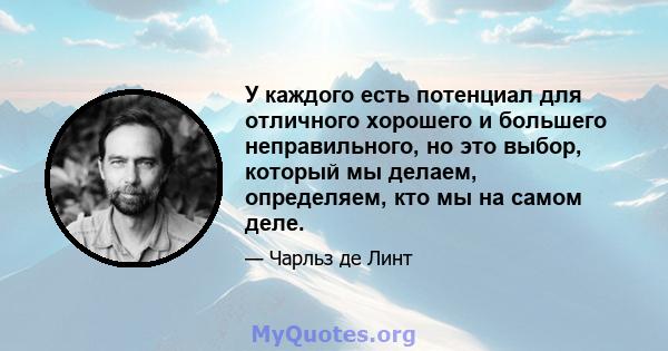 У каждого есть потенциал для отличного хорошего и большего неправильного, но это выбор, который мы делаем, определяем, кто мы на самом деле.