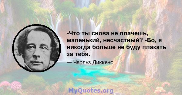 -Что ты снова не плачешь, маленький, несчастный? -Бо, я никогда больше не буду плакать за тебя.