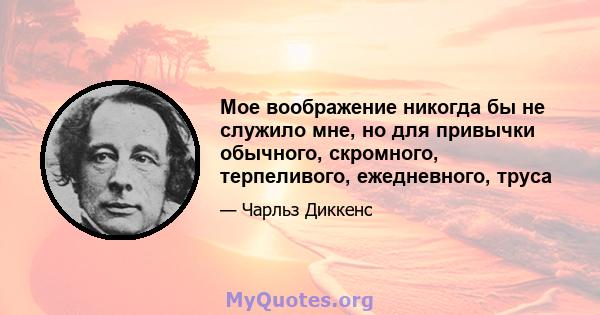 Мое воображение никогда бы не служило мне, но для привычки обычного, скромного, терпеливого, ежедневного, труса