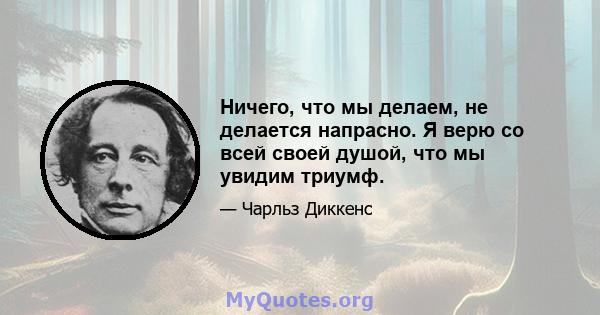 Ничего, что мы делаем, не делается напрасно. Я верю со всей своей душой, что мы увидим триумф.