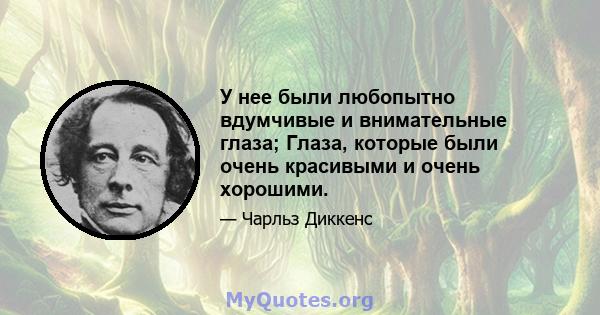 У нее были любопытно вдумчивые и внимательные глаза; Глаза, которые были очень красивыми и очень хорошими.