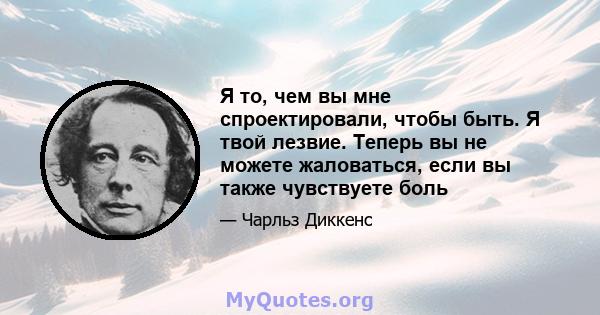 Я то, чем вы мне спроектировали, чтобы быть. Я твой лезвие. Теперь вы не можете жаловаться, если вы также чувствуете боль