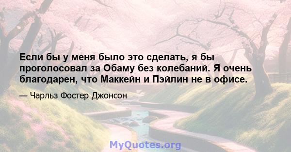 Если бы у меня было это сделать, я бы проголосовал за Обаму без колебаний. Я очень благодарен, что Маккейн и Пэйлин не в офисе.