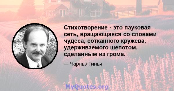 Стихотворение - это пауковая сеть, вращающаяся со словами чудеса, сотканного кружева, удерживаемого шепотом, сделанным из грома.