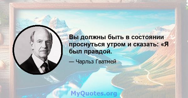 Вы должны быть в состоянии проснуться утром и сказать: «Я был правдой.