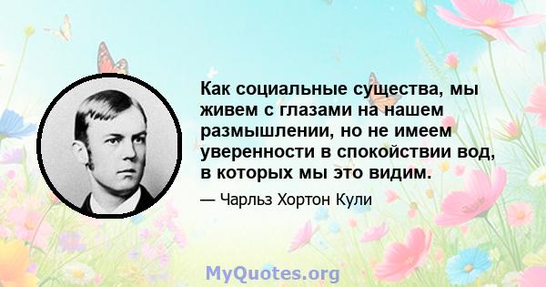 Как социальные существа, мы живем с глазами на нашем размышлении, но не имеем уверенности в спокойствии вод, в которых мы это видим.