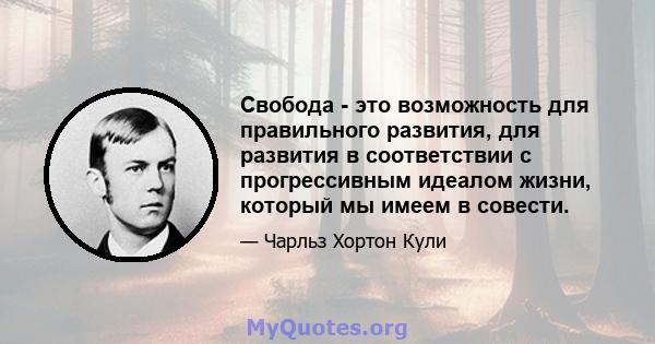 Свобода - это возможность для правильного развития, для развития в соответствии с прогрессивным идеалом жизни, который мы имеем в совести.