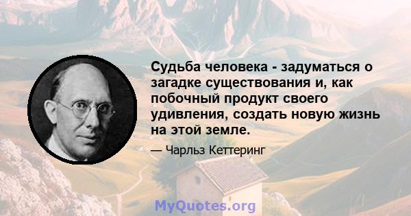 Судьба человека - задуматься о загадке существования и, как побочный продукт своего удивления, создать новую жизнь на этой земле.