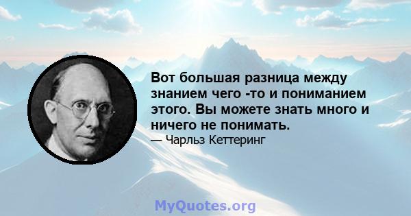 Вот большая разница между знанием чего -то и пониманием этого. Вы можете знать много и ничего не понимать.