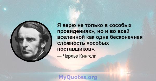 Я верю не только в «особых провидениях», но и во всей вселенной как одна бесконечная сложность «особых поставщиков».