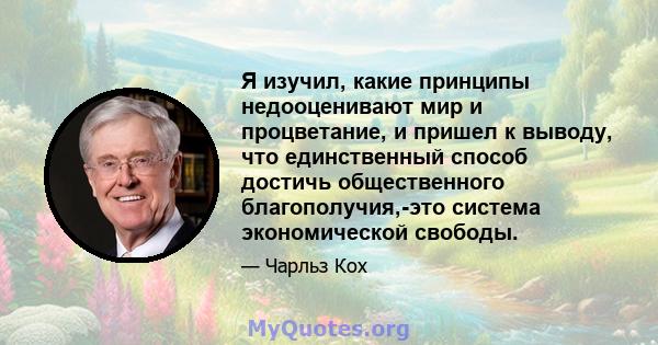 Я изучил, какие принципы недооценивают мир и процветание, и пришел к выводу, что единственный способ достичь общественного благополучия,-это система экономической свободы.