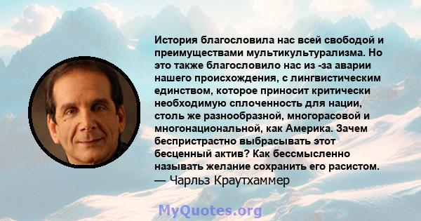 История благословила нас всей свободой и преимуществами мультикультурализма. Но это также благословило нас из -за аварии нашего происхождения, с лингвистическим единством, которое приносит критически необходимую