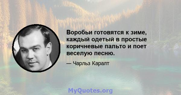 Воробьи готовятся к зиме, каждый одетый в простые коричневые пальто и поет веселую песню.