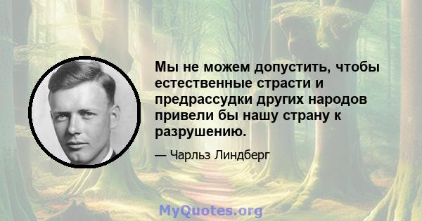 Мы не можем допустить, чтобы естественные страсти и предрассудки других народов привели бы нашу страну к разрушению.