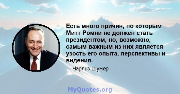 Есть много причин, по которым Митт Ромни не должен стать президентом, но, возможно, самым важным из них является узость его опыта, перспективы и видения.