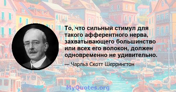 То, что сильный стимул для такого афферентного нерва, захватывающего большинство или всех его волокон, должен одновременно не удивительно.