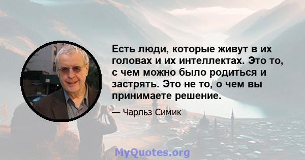 Есть люди, которые живут в их головах и их интеллектах. Это то, с чем можно было родиться и застрять. Это не то, о чем вы принимаете решение.