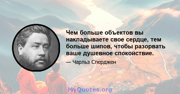 Чем больше объектов вы накладываете свое сердце, тем больше шипов, чтобы разорвать ваше душевное спокойствие.